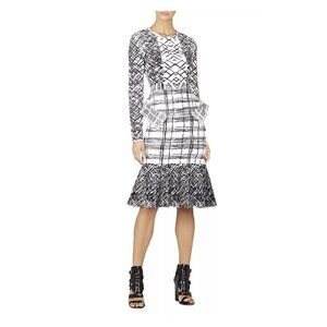 BCBGMAXAZRIA Emmanuelle Jacquard Peplum Dress White Black